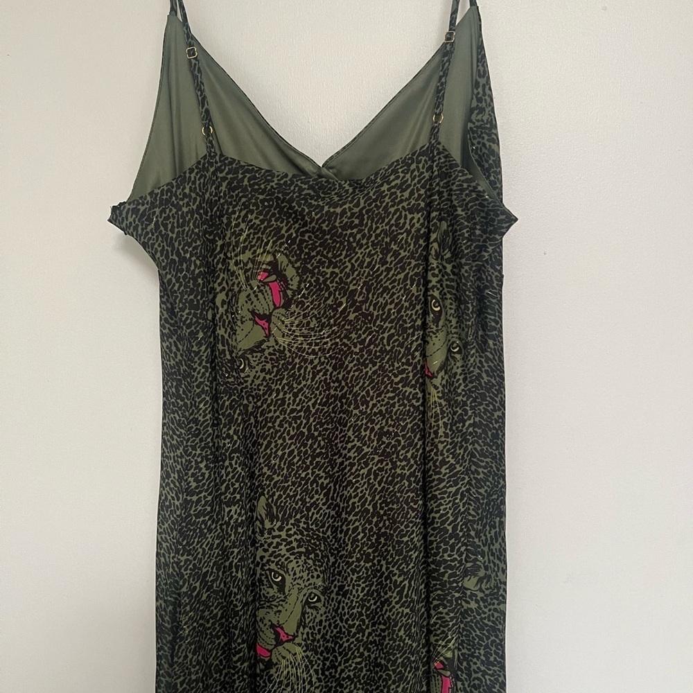 Betsey Johnson Addison Midi Green Leopard Midi Dress L - Picture 7 of 10
